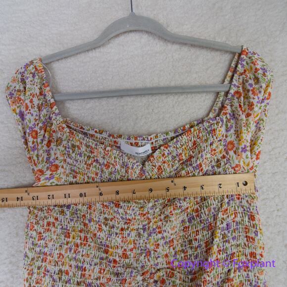 New! Heatherly floral print‎ long sleeve smocked tie front top, size M - Picture 7 of 13